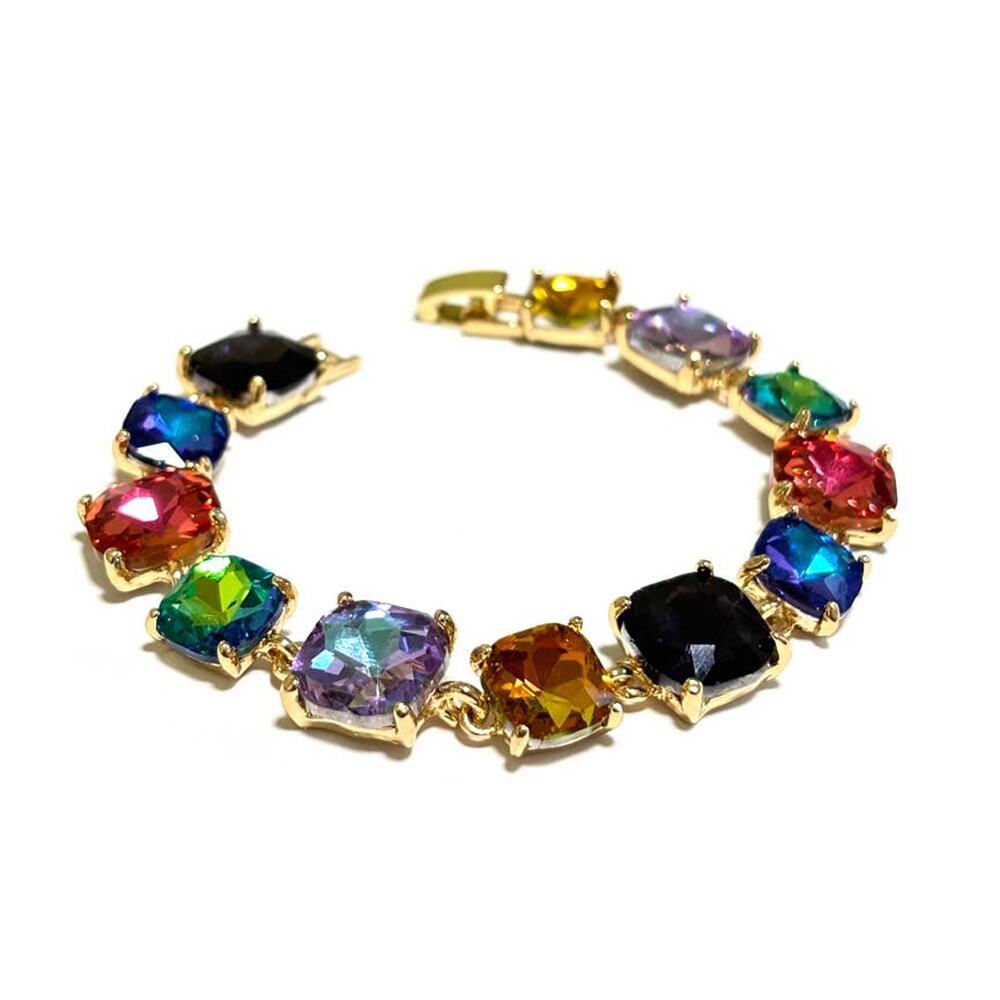 Dopamine Cushion Cut Glass Crystal Linked Station Bracelet
